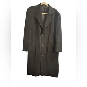 Andrew Fezza Men's Double Breasted Cashmere  Blend Italian Black Trench Coat 40R